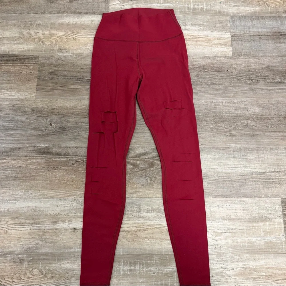 Alo Yoga High Waisted Ripped Warrior Leggings in Red-size Medium *NEW w/o tags*